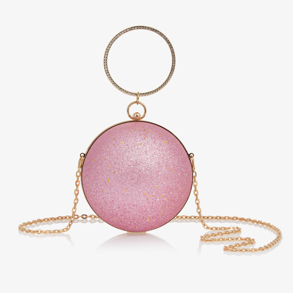 Junona - Girls Pink Glitter Ball Clutch Bag (20cm) | Childrensalon