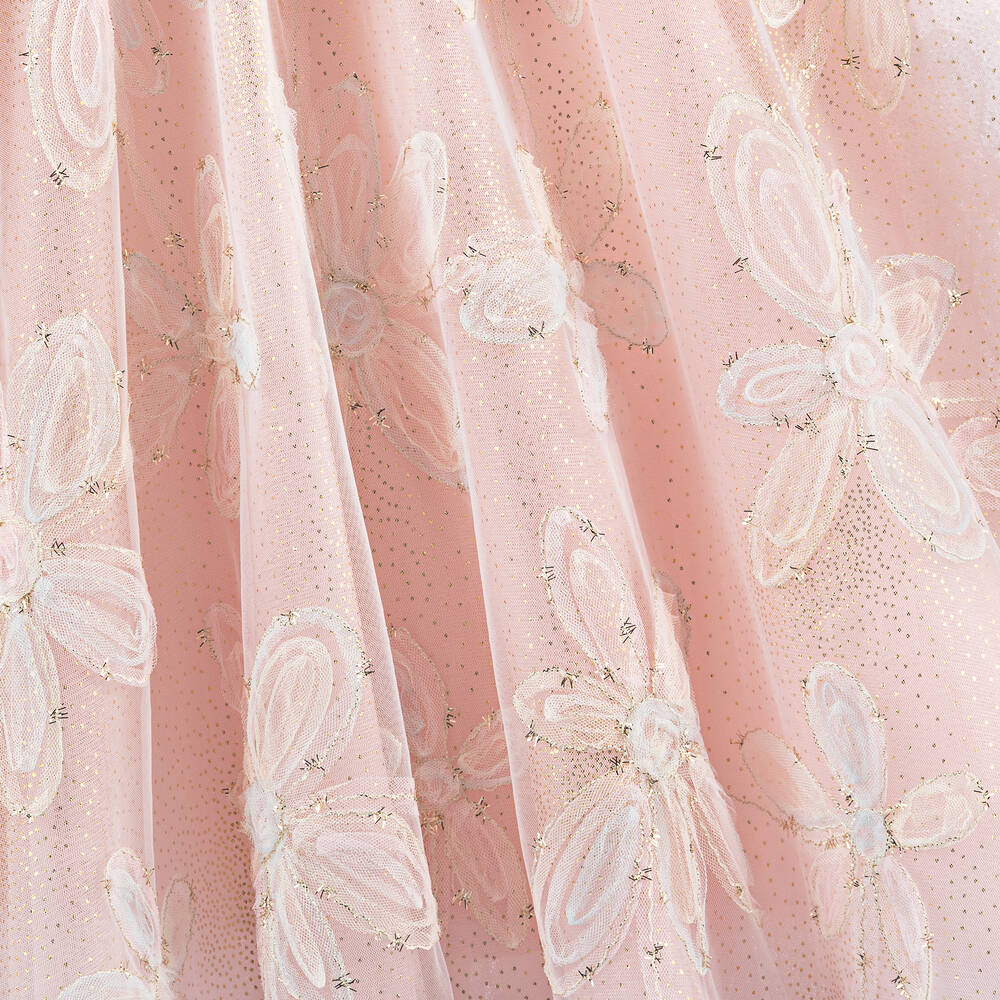 Junona - Girls Pink Glittery Floral Tulle Dress | Childrensalon
