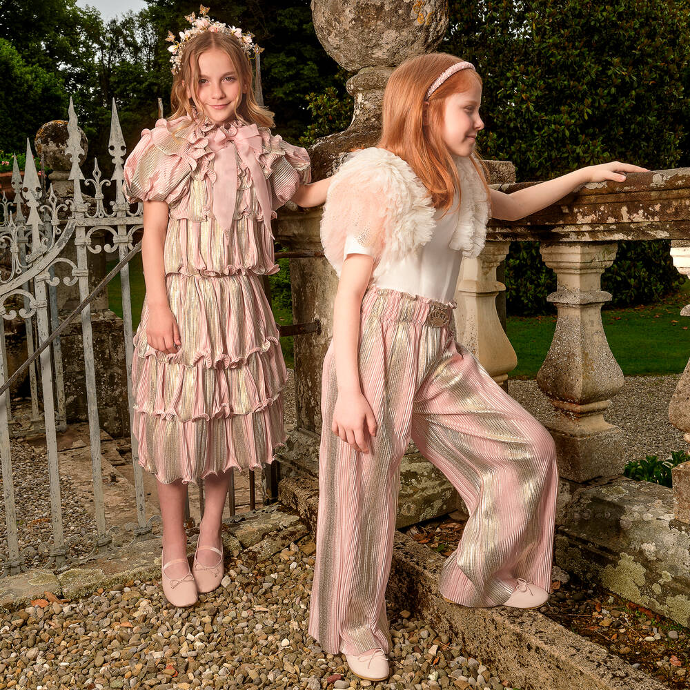 Junona-Girls Pink & Gold Pleated Blouse | Childrensalon