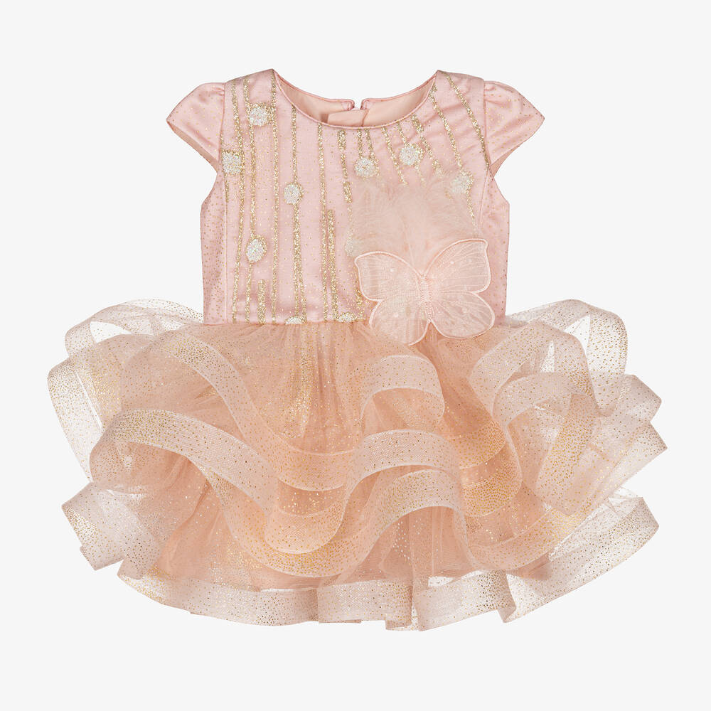 Junona - Розовое платье с бабочкой и рюшами для девочек | Childrensalon