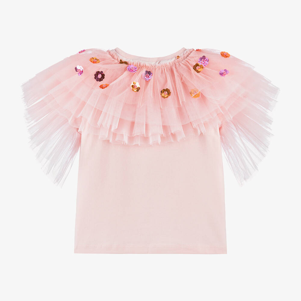Junona - Girls Pink Sequin Cotton T-Shirt | Childrensalon
