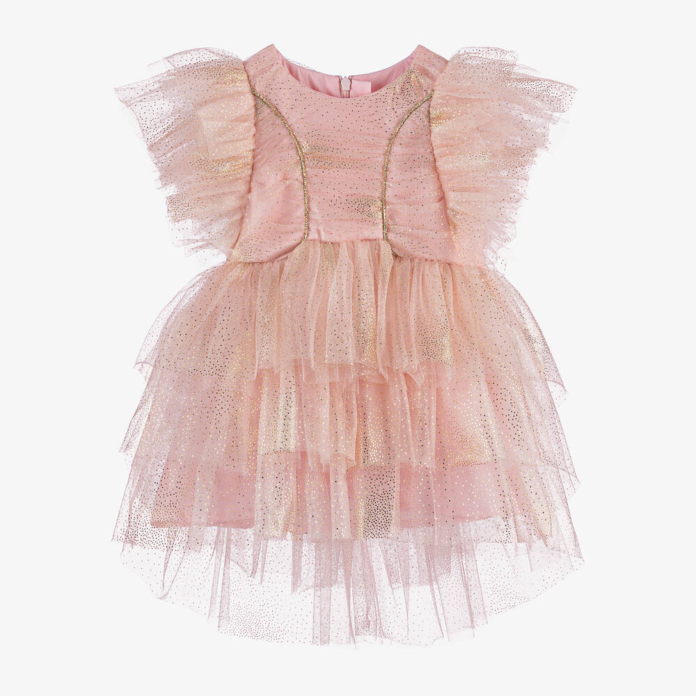 Junona - Girls Pink Tiered Tulle Dress | Childrensalon
