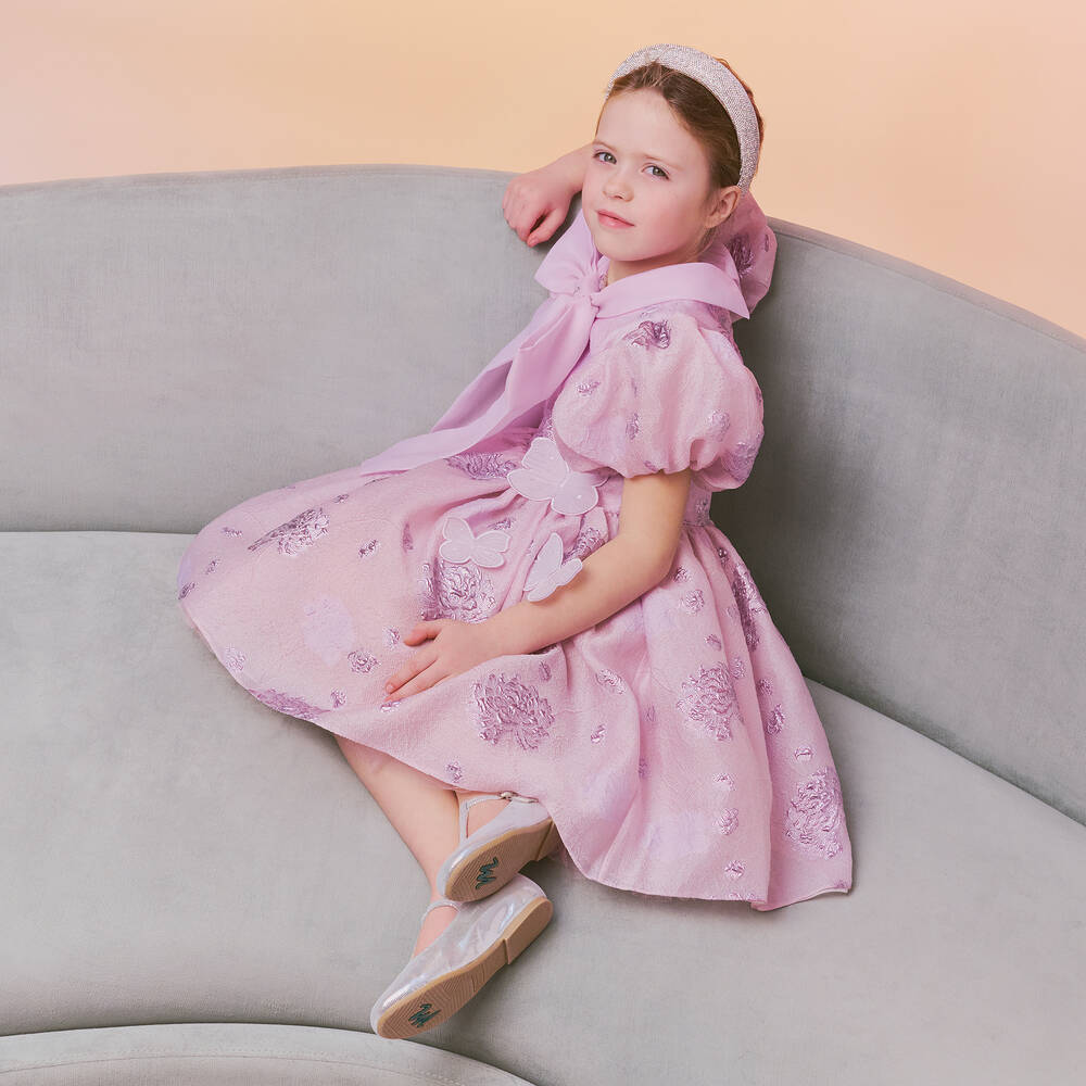 Junona-Girls Purple Floral Jacquard Dress | Childrensalon