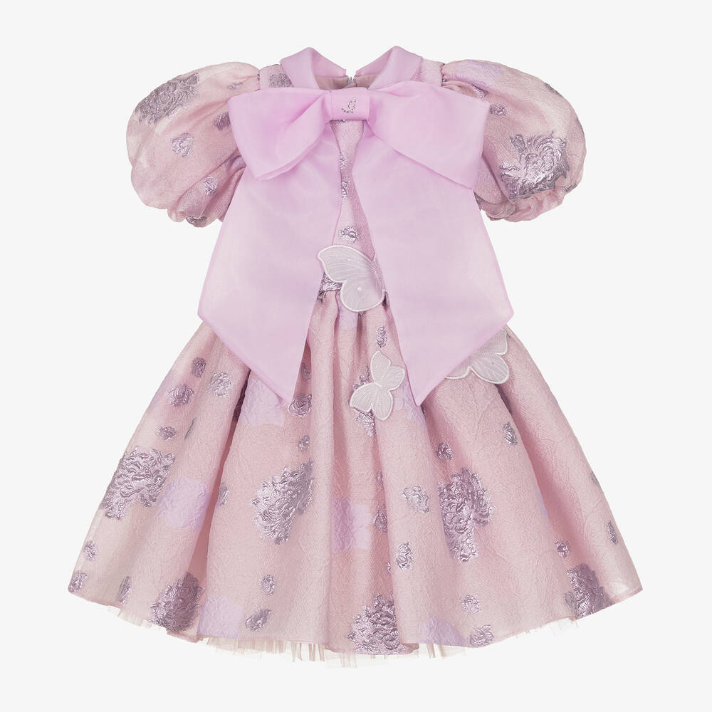 Junona - Girls Purple Floral Jacquard Dress | Childrensalon