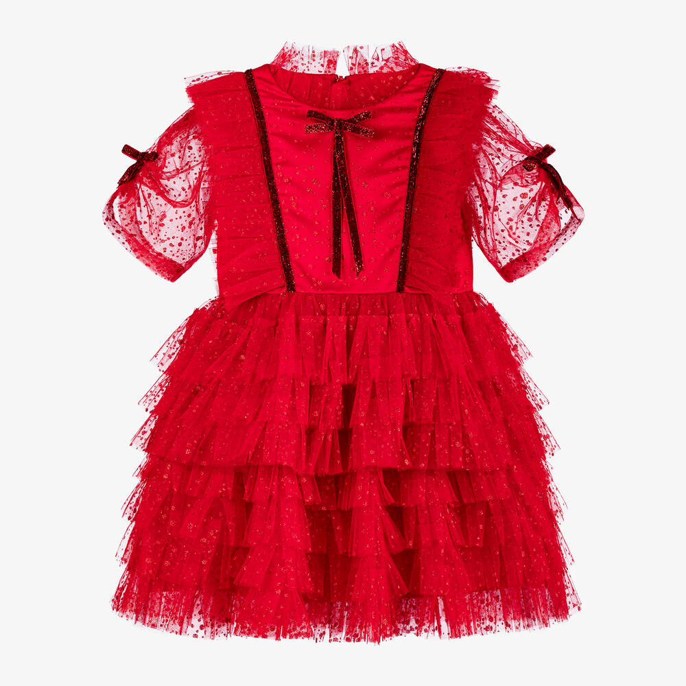 Junona - Girls Red Tulle Dress | Childrensalon