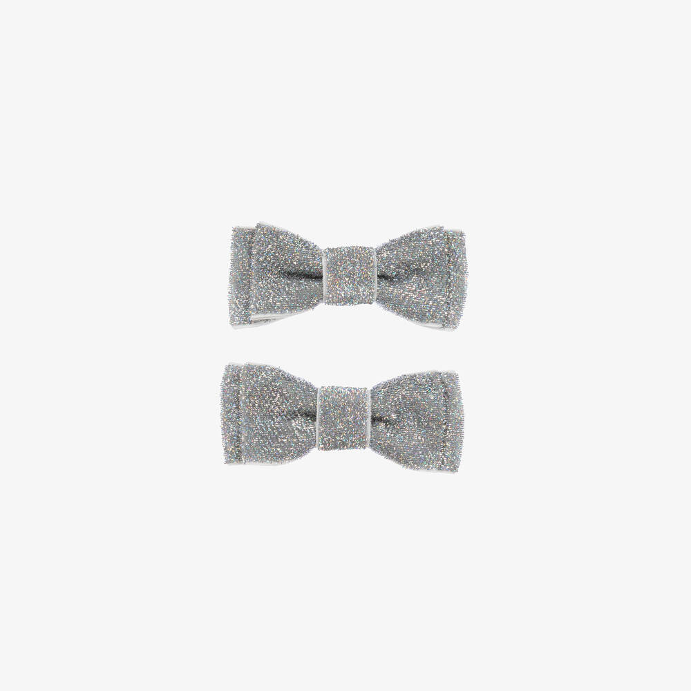 Junona - Girls Sliver Glitter Bow Hair Clips (2 Pack) | Childrensalon