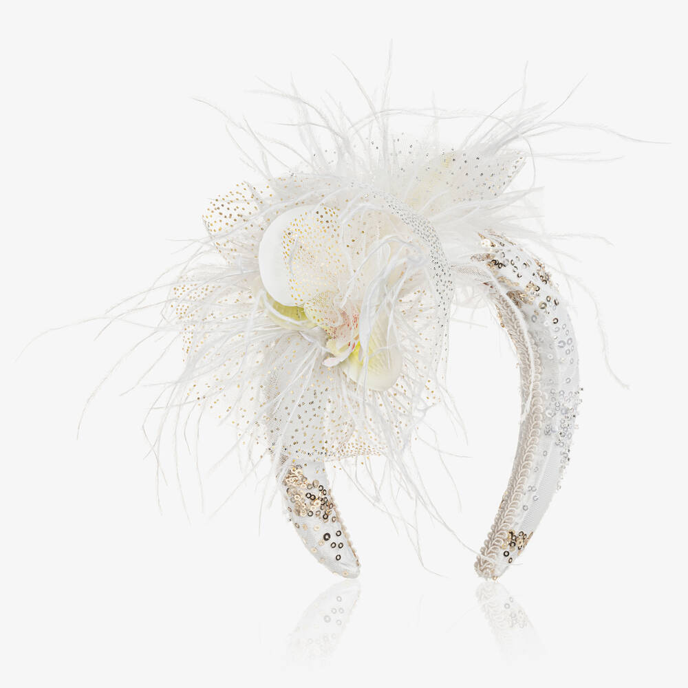 Junona - Girls White Feather & Sequin Hairband | Childrensalon