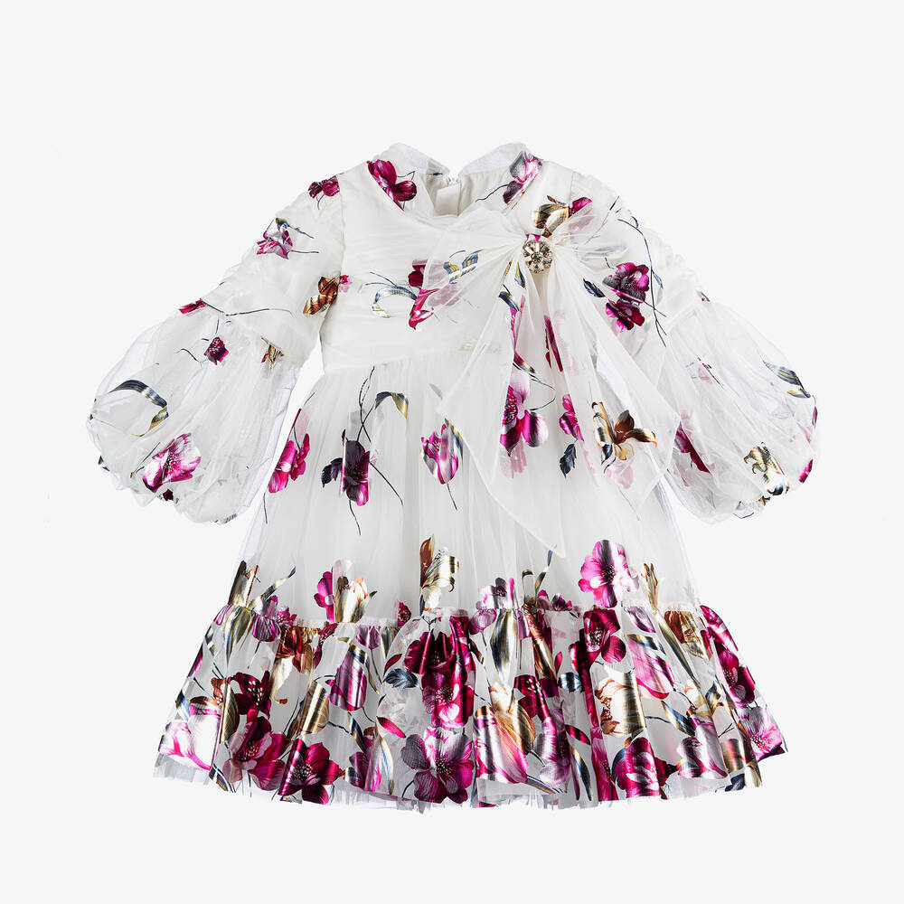 Junona - Белое платье из тюля с цветами для девочек | Childrensalon
