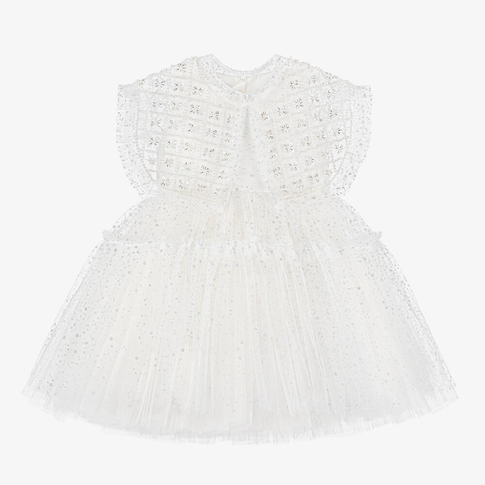 Junona - Girls White & Silver Tulle Dress | Childrensalon