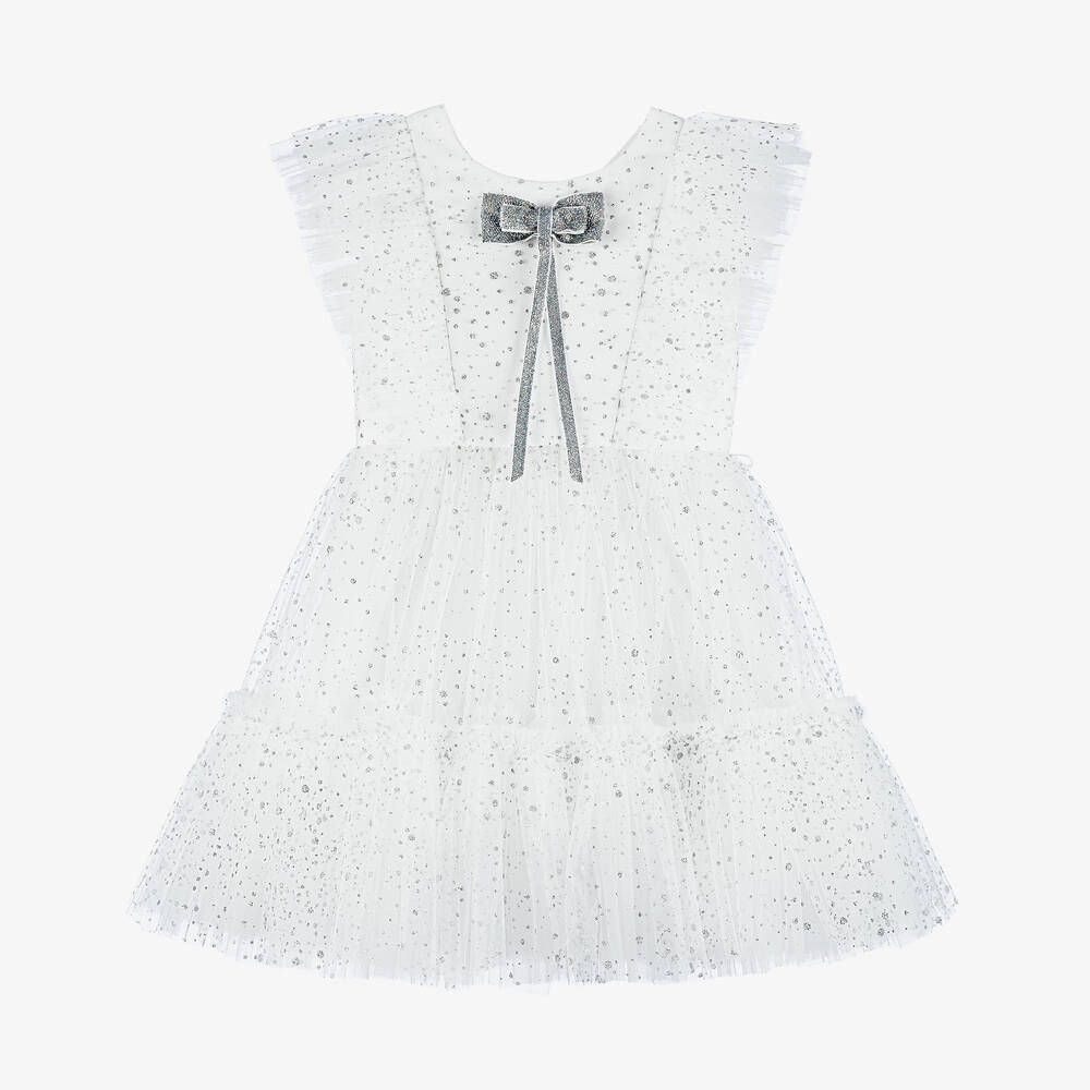 Junona - Girls White Sparkling Tulle Dress | Childrensalon