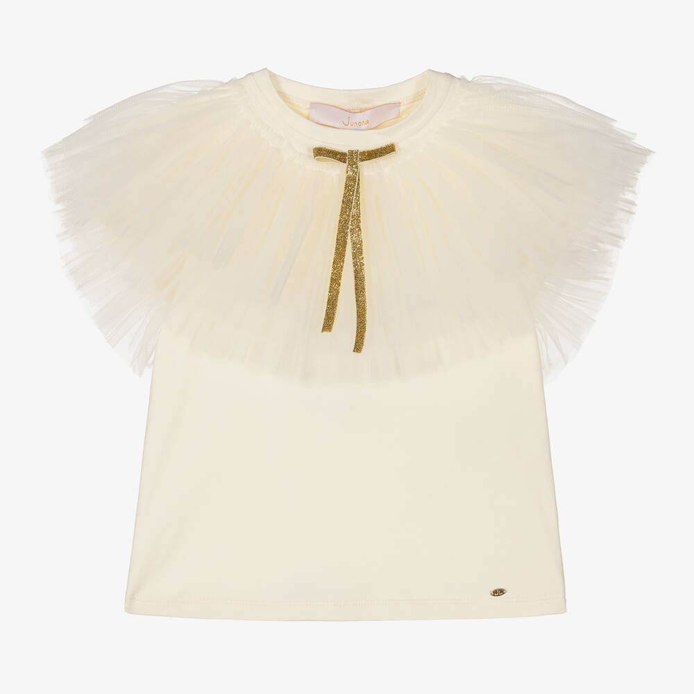 Junona - Girls Yellow Cotton & Tulle T-Shirt | Childrensalon