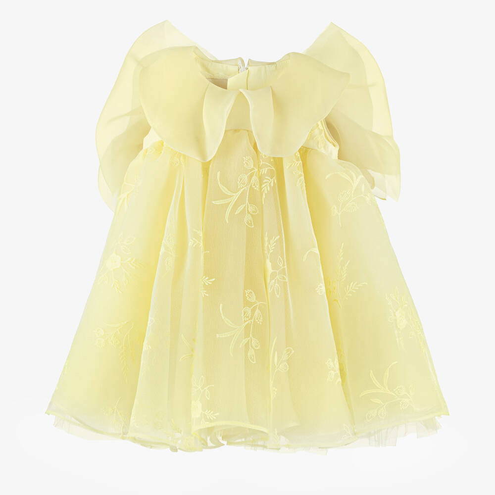 Junona - Girls Yellow Floral Organza Dress | Childrensalon