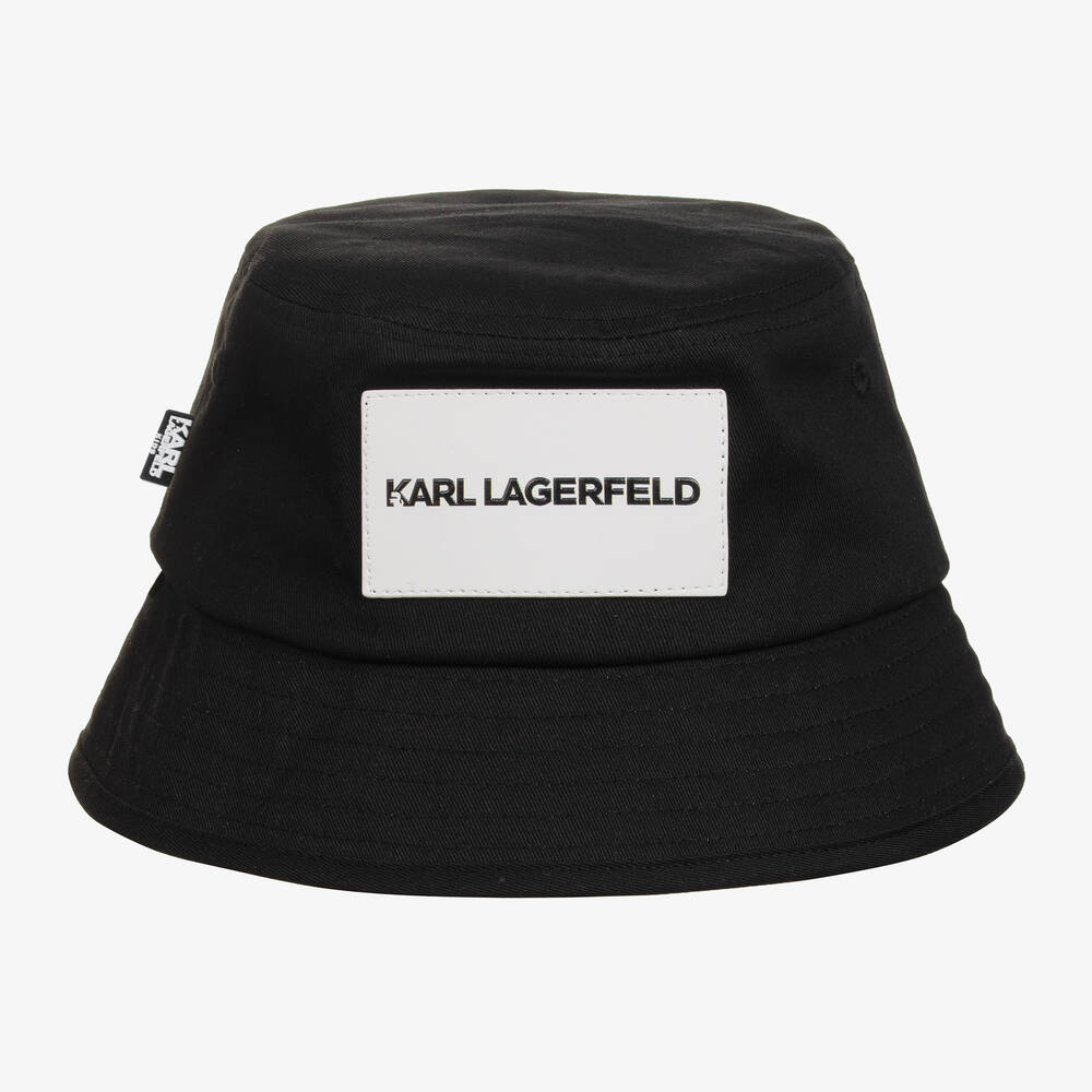 KARL LAGERFELD KIDS - Black Cotton Patch Bucket Hat | Childrensalon