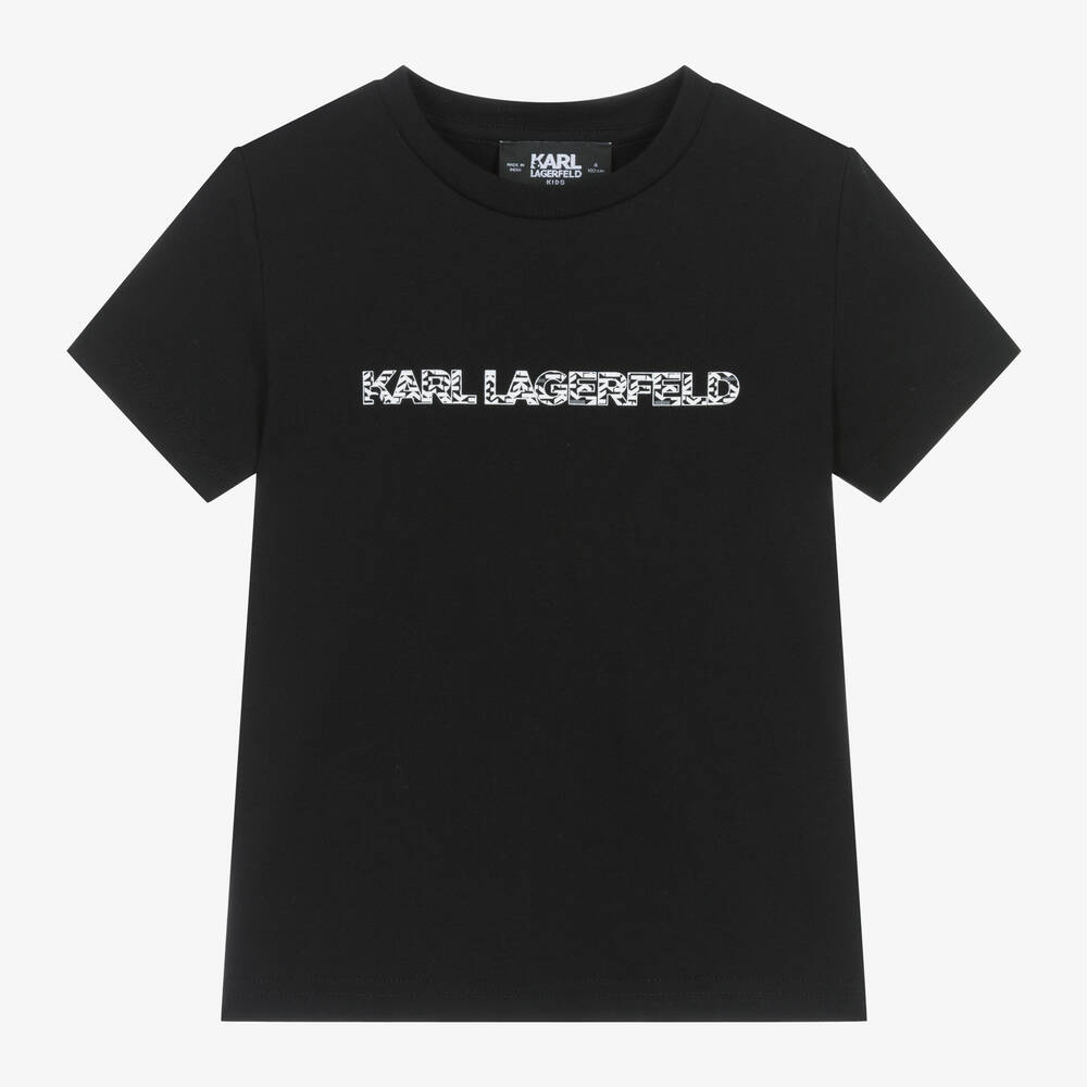 KARL LAGERFELD KIDS - Black Organic Cotton T-Shirt | Childrensalon