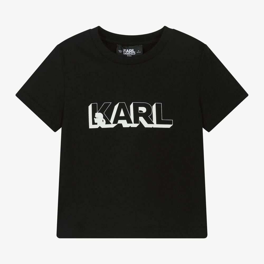 KARL LAGERFELD KIDS - Boys Black Organic Cotton T-Shirt | Childrensalon