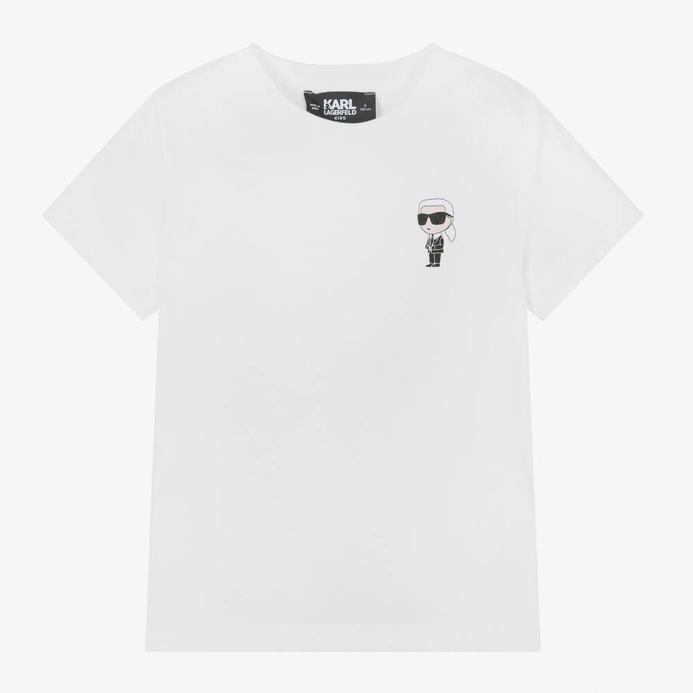 KARL LAGERFELD KIDS - Boys White Cotton Karl Ikonik T-Shirt | Childrensalon