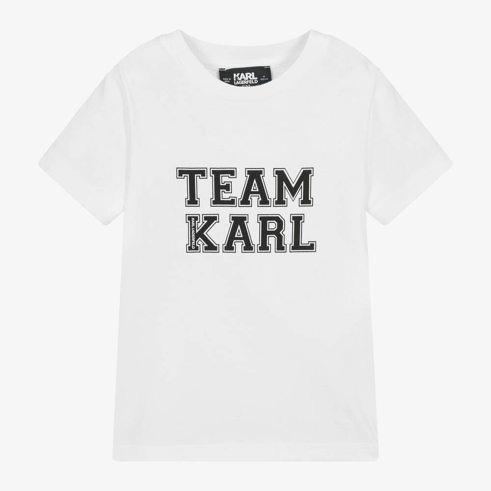 KARL LAGERFELD KIDS - Boys White Cotton Team Karl T-Shirt | Childrensalon