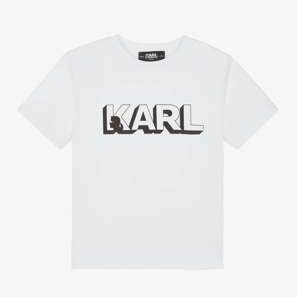 KARL LAGERFELD KIDS - تيشيرت قطن عضوي لون أبيض للأولاد | Childrensalon