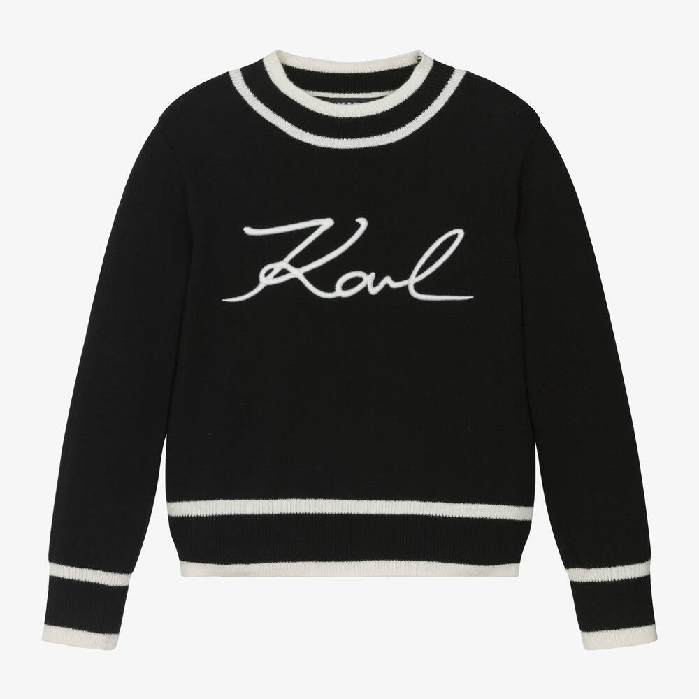 KARL LAGERFELD KIDS - Girls Black Cotton & Cashmere Knit Sweater | Childrensalon