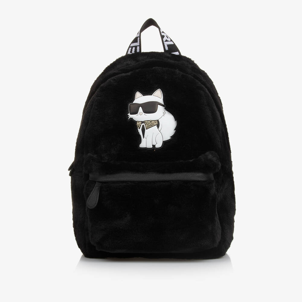 KARL LAGERFELD KIDS - Girls Black Fluffy Choupette Backpack (31cm) | Childrensalon