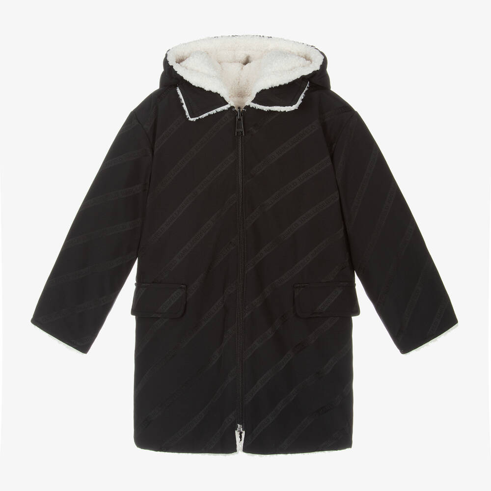 KARL LAGERFELD KIDS - Girls Black & Ivory Reversible Coat | Childrensalon