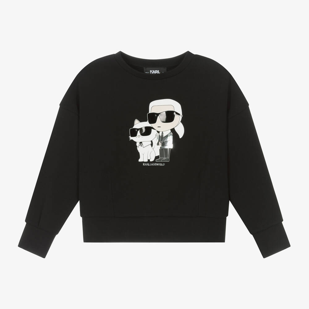 KARL LAGERFELD KIDS - Girls Black Jersey Sweatshirt | Childrensalon