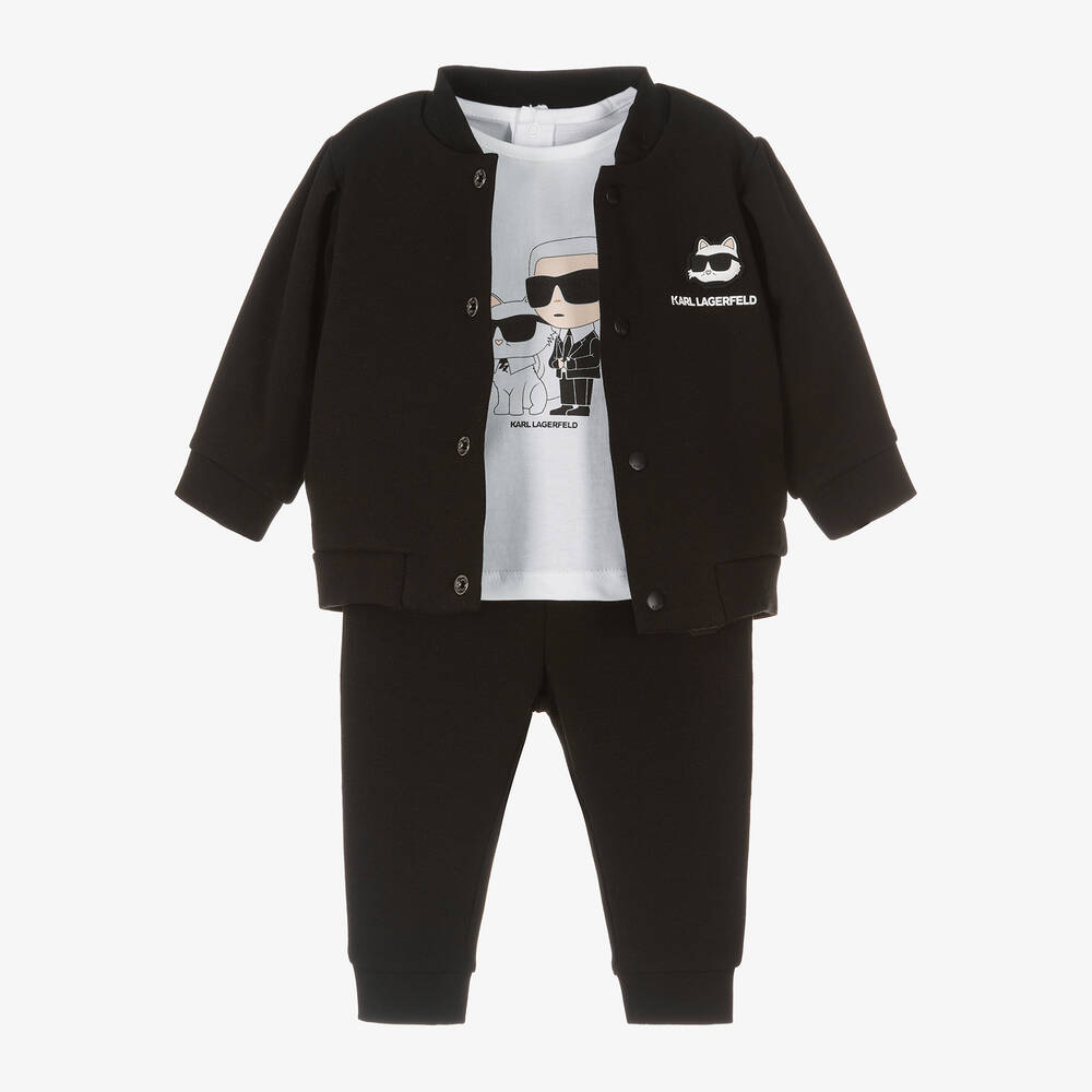 KARL LAGERFELD KIDS - Girls Black Karl Ikonik Cotton Tracksuit Set | Childrensalon