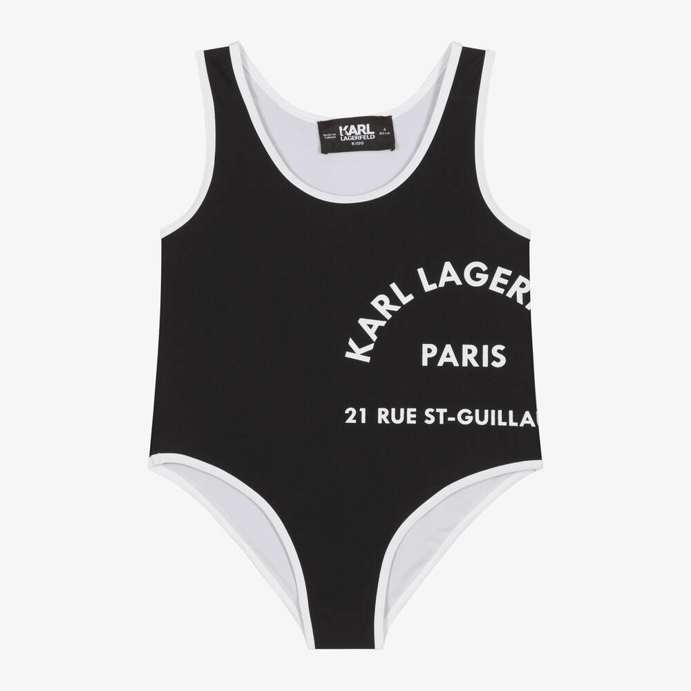KARL LAGERFELD KIDS - Girls Black Monochrome Swimsuit | Childrensalon