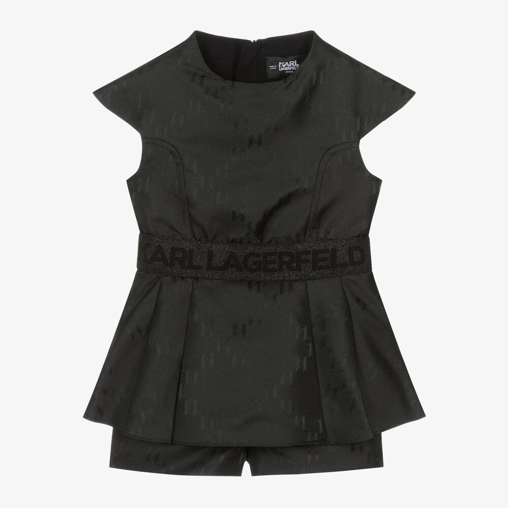 KARL LAGERFELD KIDS - Girls Black Monogram Playsuit | Childrensalon