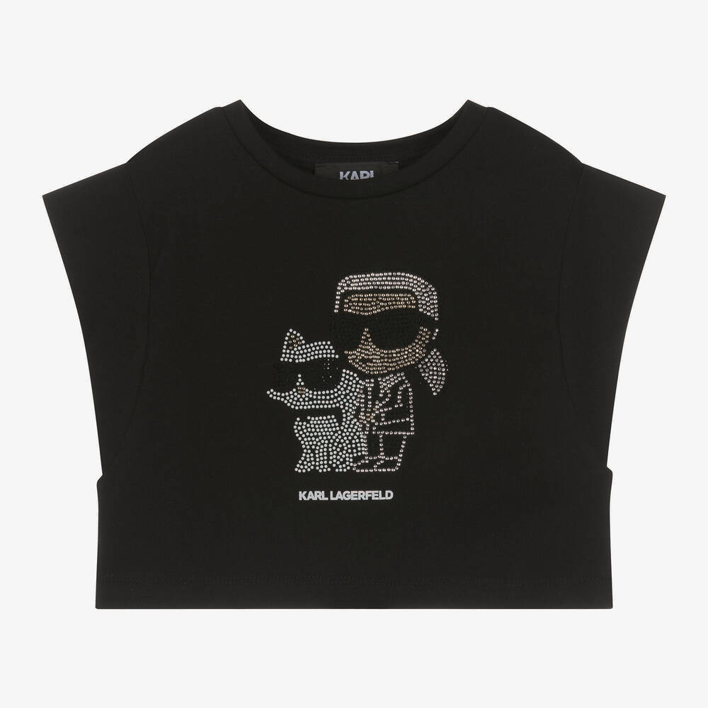 Shop Karl Lagerfeld Kids Girls Black Rhinestone Karl Ikonik T-shirt