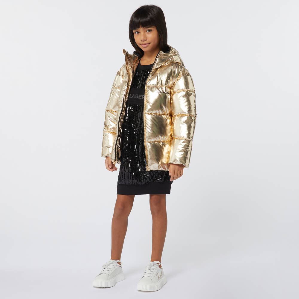 KARL LAGERFELD KIDS-Girls Black Sequin T-Shirt Dress | Childrensalon