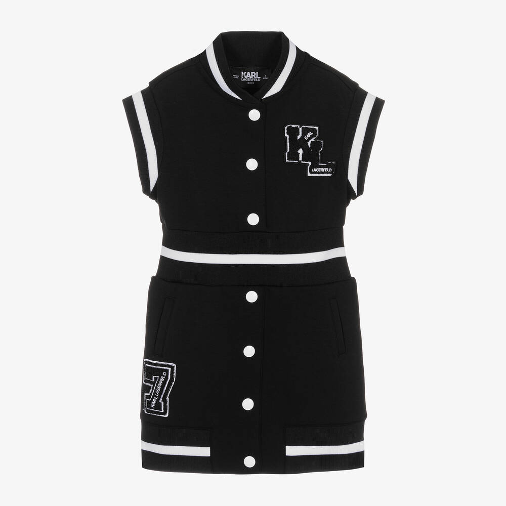 KARL LAGERFELD KIDS - Girls Black Varsity Appliqué Jersey Dress | Childrensalon