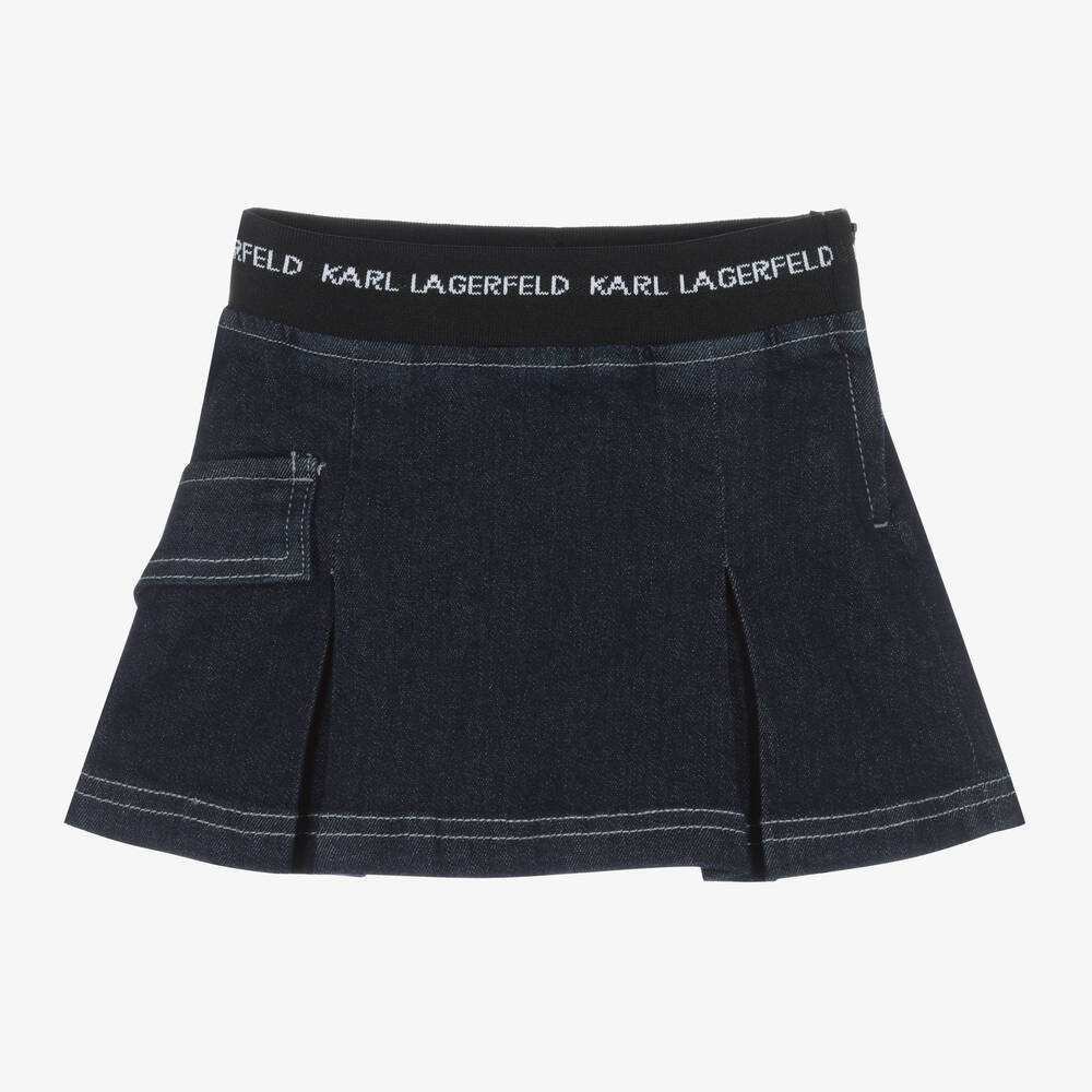 KARL LAGERFELD KIDS - Girls Dark Blue Pleated Denim Skirt | Childrensalon