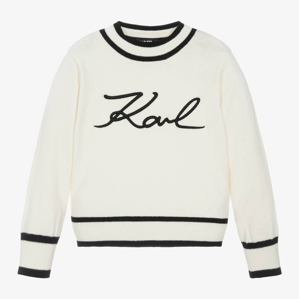 KARL LAGERFELD KIDS - Girls Ivory Cotton & Cashmere Knit Sweater | Childrensalon