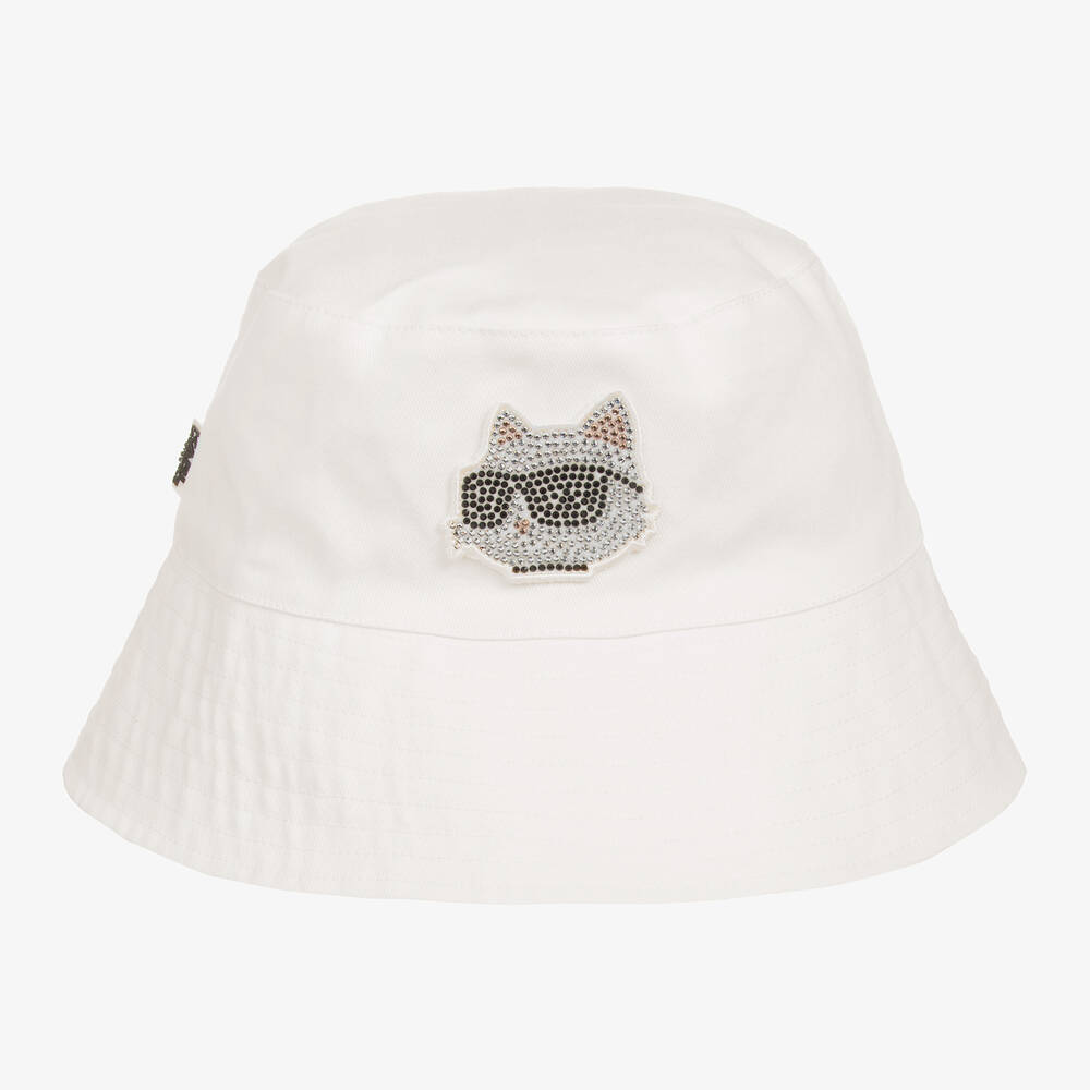 KARL LAGERFELD KIDS - Girls Ivory Cotton Choupette Bucket Hat | Childrensalon