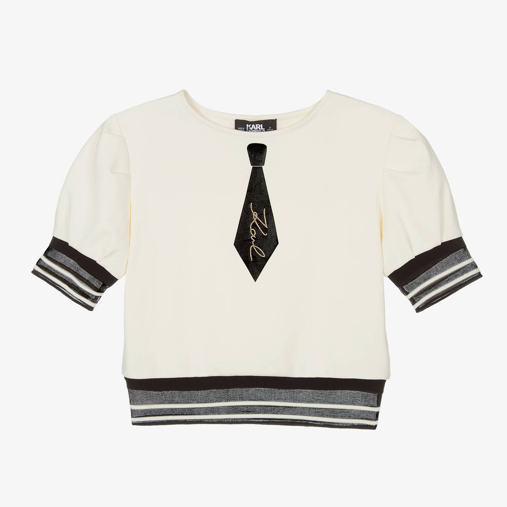 KARL LAGERFELD KIDS - Girls Ivory Cotton Tie Print T-Shirt | Childrensalon