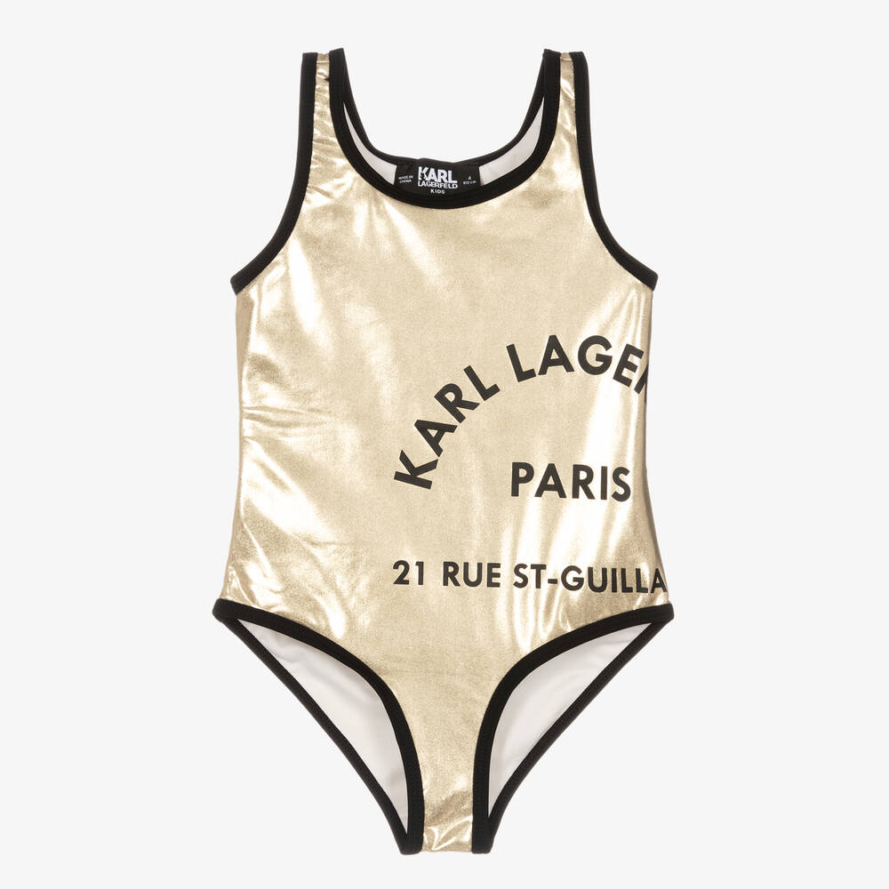 Shop Karl Lagerfeld Kids Girls Metallic Gold Swimsuit
