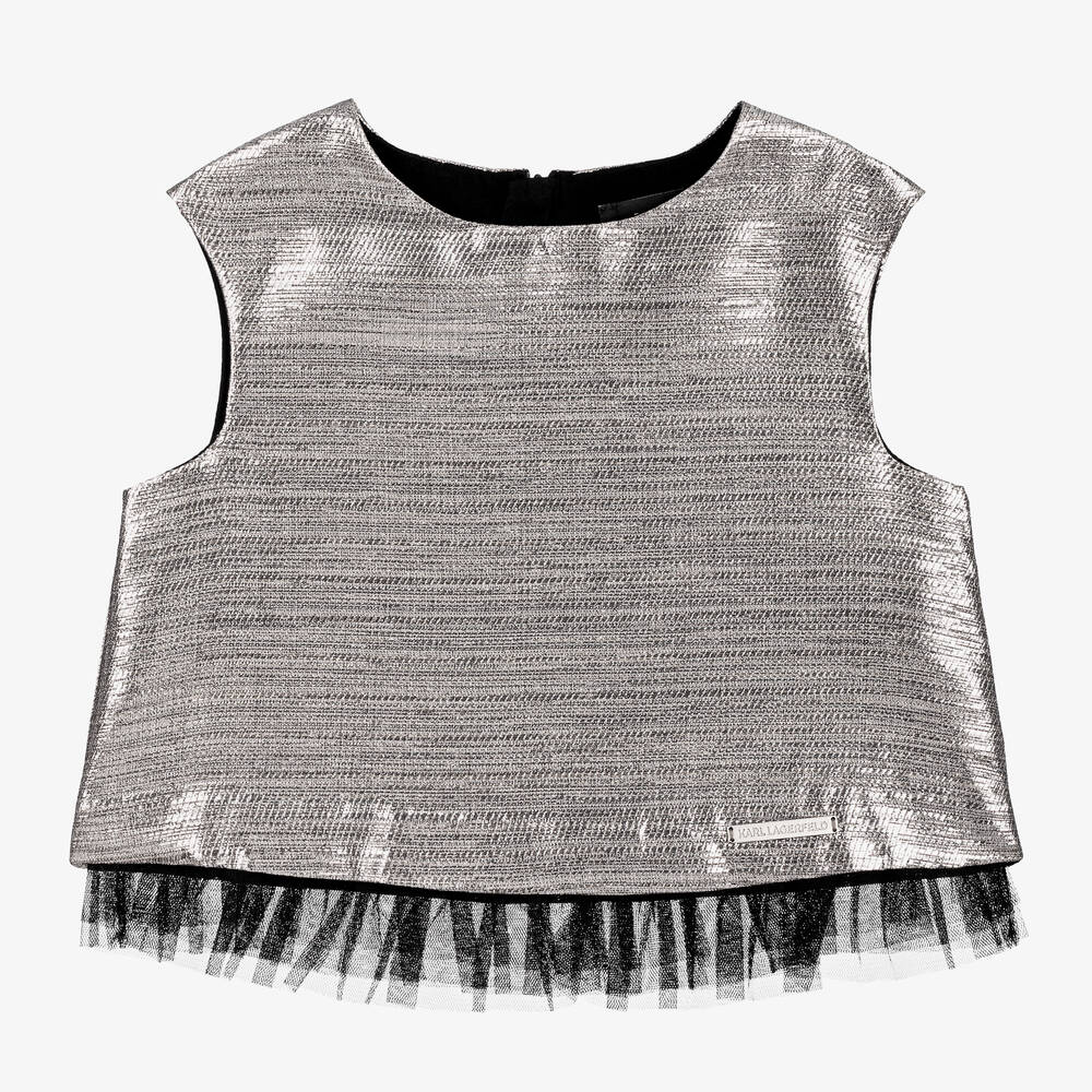 KARL LAGERFELD KIDS - Girls Metallic Silver Sleeveless Top | Childrensalon