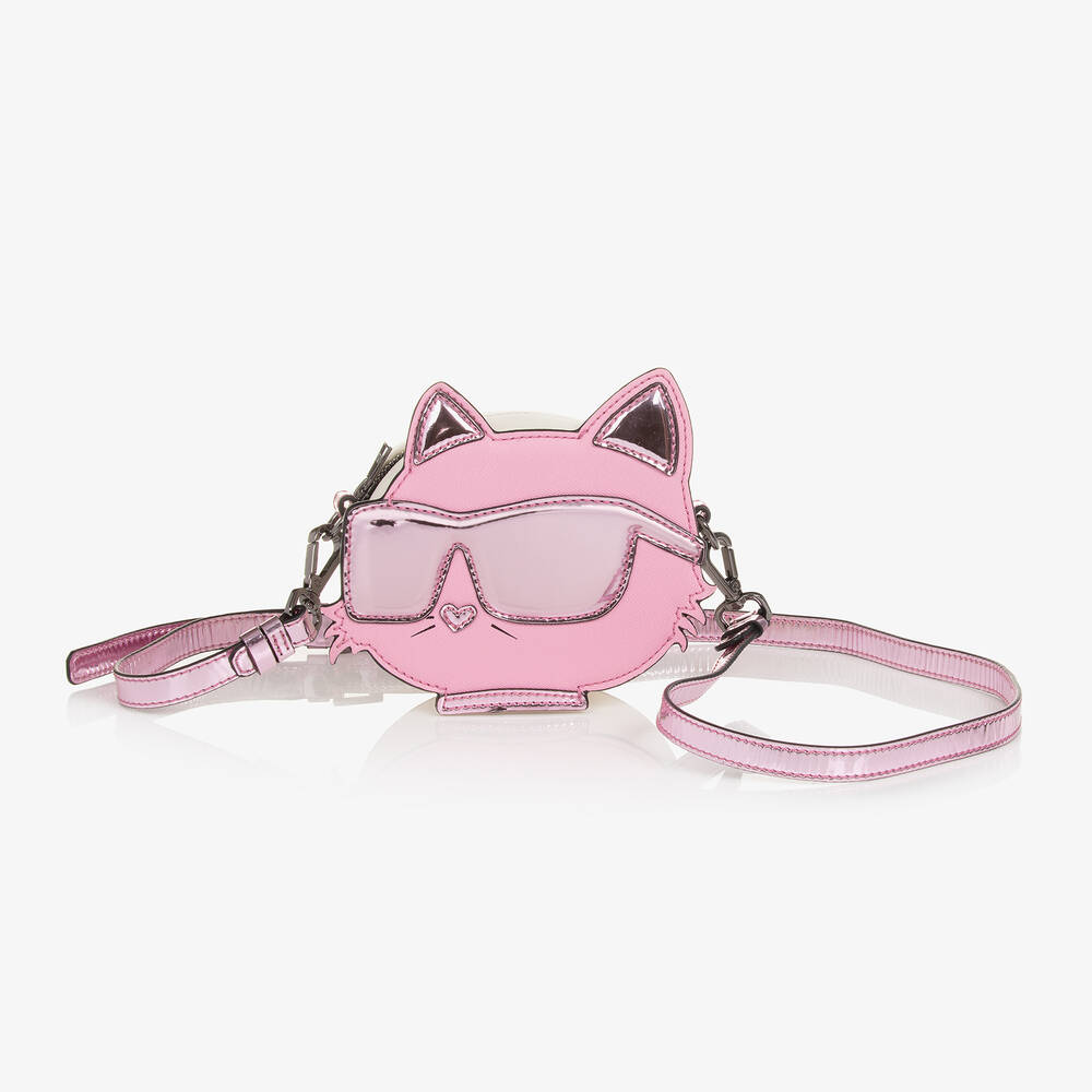 Shop Karl Lagerfeld Kids Girls Pink Choupette Shoulder Bag (13cm)