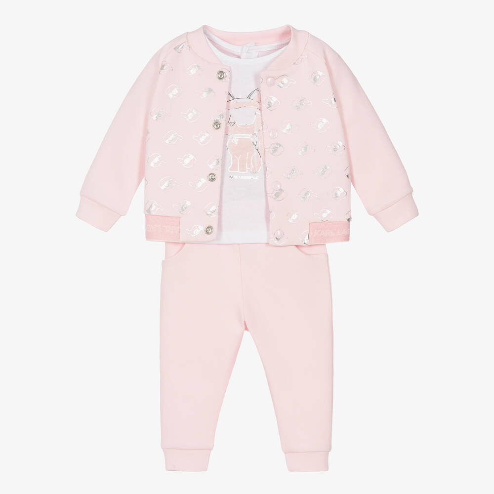 Karl Lagerfeld Babies'  Kids Girls Pink Cotton Tracksuit Set