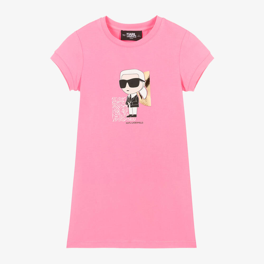 KARL LAGERFELD KIDS - Girls Pink Karl Ikonik Cotton Dress | Childrensalon