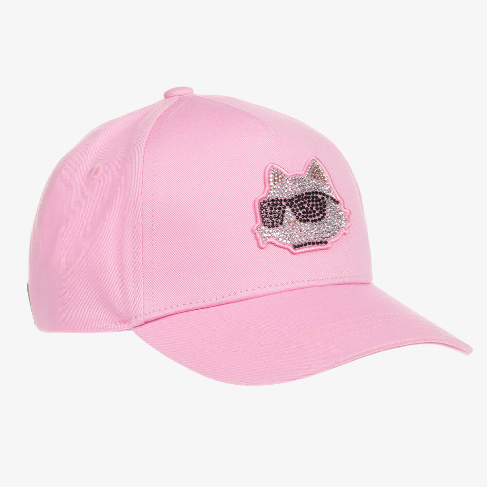 Karl Lagerfeld Kids Girls Pink Rhinestone Choupette Cap
