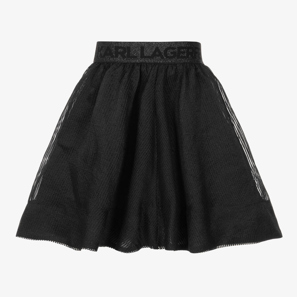 KARL LAGERFELD KIDS - تنورة أورغانزا مقلمة لون أسود | Childrensalon