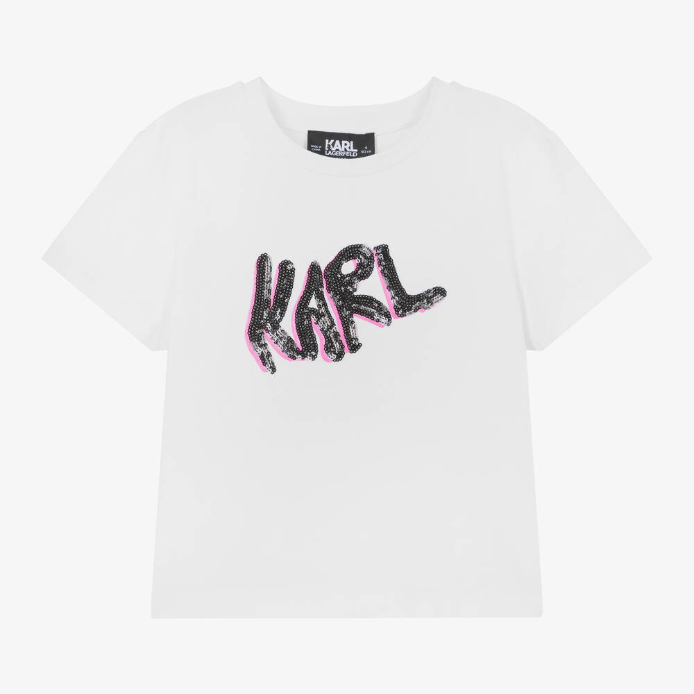 KARL LAGERFELD KIDS - Girls White Cotton & Modal T-Shirt | Childrensalon