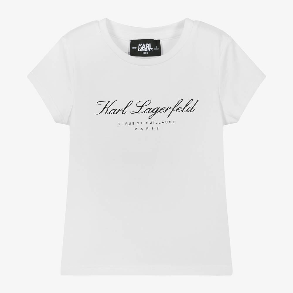 KARL LAGERFELD KIDS - Girls White Organic Cotton T-Shirt | Childrensalon