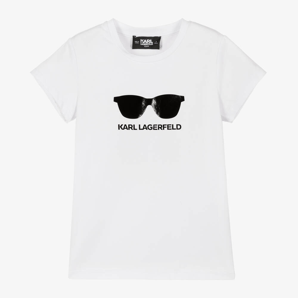 KARL LAGERFELD KIDS - تيشيرت قطن عضوي لون أبيض للبنات | Childrensalon