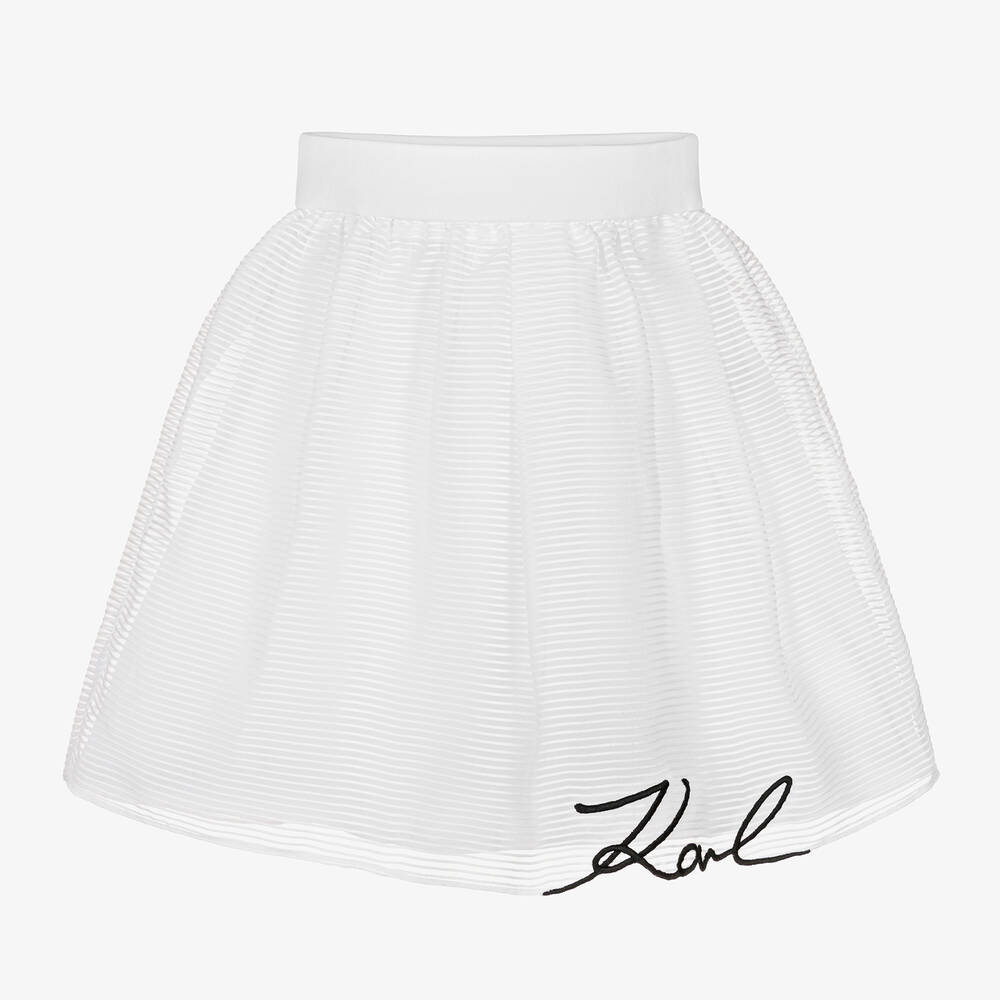 KARL LAGERFELD KIDS - Girls White Organza Karl Signature Skirt | Childrensalon