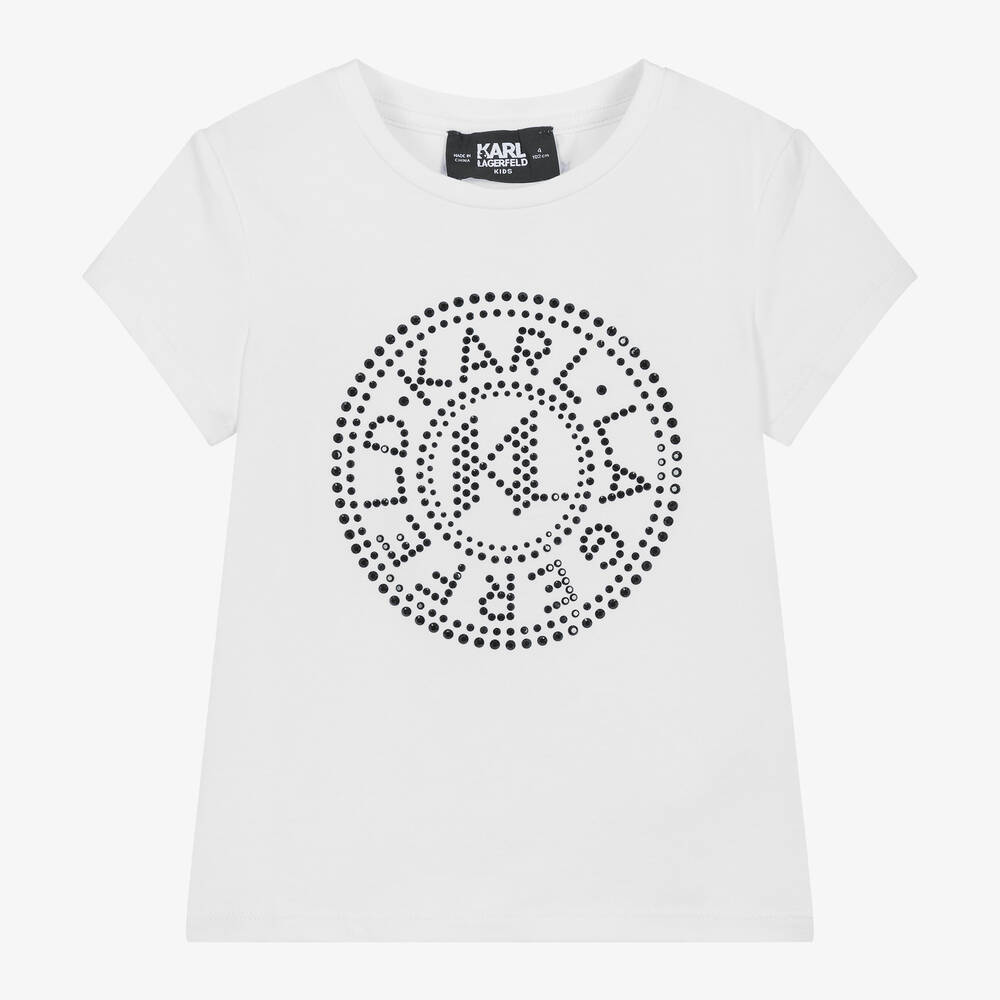 Karl Lagerfeld Kids Girls White Studded Cotton & Modal T-shirt