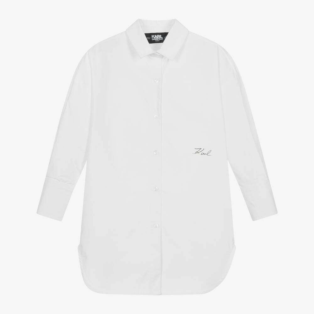 KARL LAGERFELD KIDS - فستان قميص قطن بوبلين لون أبيض | Childrensalon