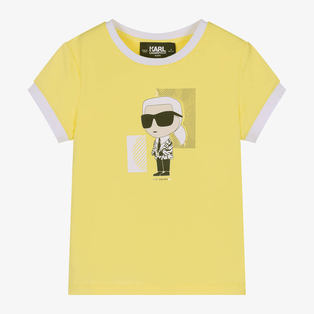 KARL LAGERFELD KIDS - Girls Yellow Cotton Karl Ikonik T-Shirt | Childrensalon
